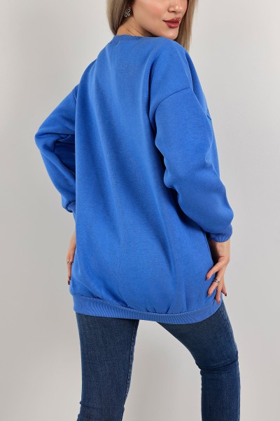 Mavi Nakışlı İçi Şardonlu Bayan Sweat 142968