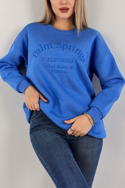Mavi Nakışlı İçi Şardonlu Bayan Sweat 142968