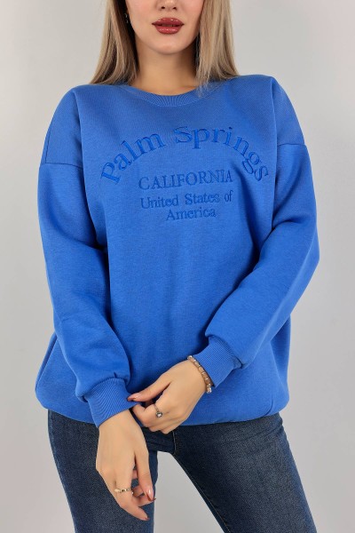 Mavi Nakışlı İçi Şardonlu Bayan Sweat 142968