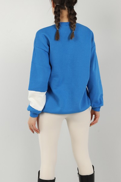 Mavi Nakışlı İçi Şardonlu Bayan Sweat 146289