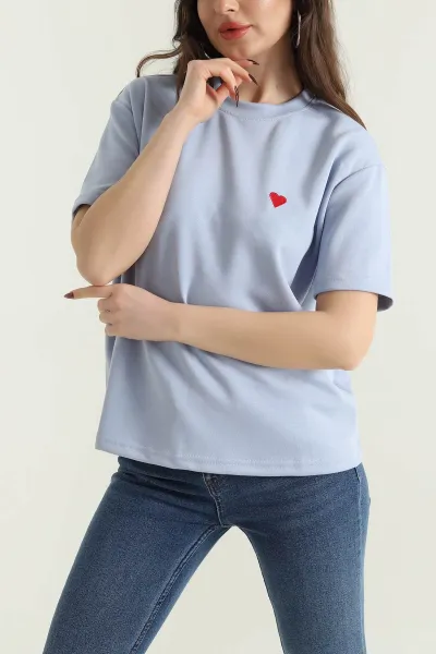 Mavi Nakışlı Modal Kadın Tişört 430626