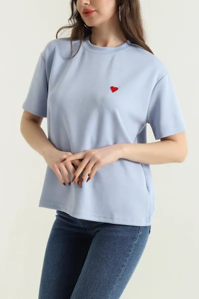Mavi Nakışlı Modal Kadın Tişört 430626
