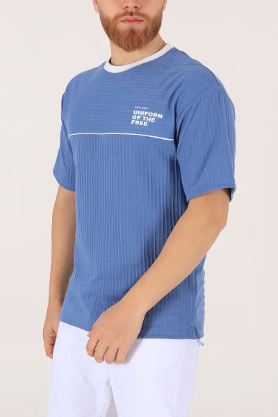 Mavi Oversize Baskılı Erkek Tişört 174320