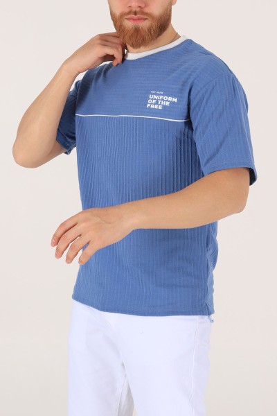 Mavi Oversize Baskılı Erkek Tişört 174320