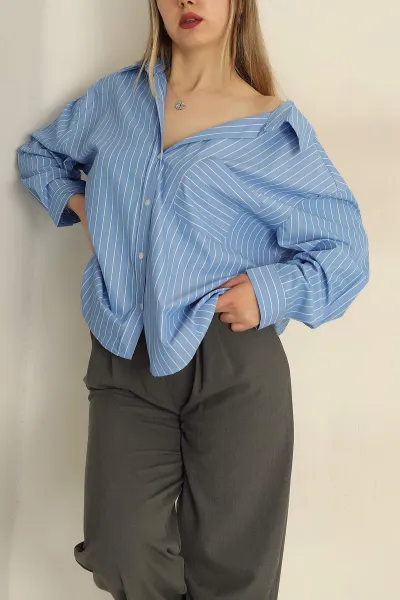 mavi-oversize-cizgili-cepli-bayan-gomlek-257885