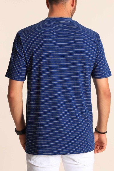 Mavi Oversize Çizgili Örme Erkek Tişört 194574