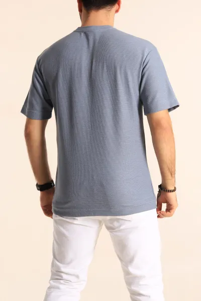 Mavi Oversize Jakarlı Dikiş Detaylı Erkek Tişört 253348