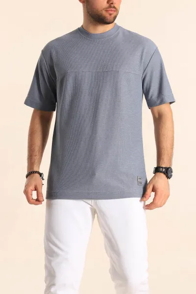 Mavi Oversize Jakarlı Dikiş Detaylı Erkek Tişört 253348