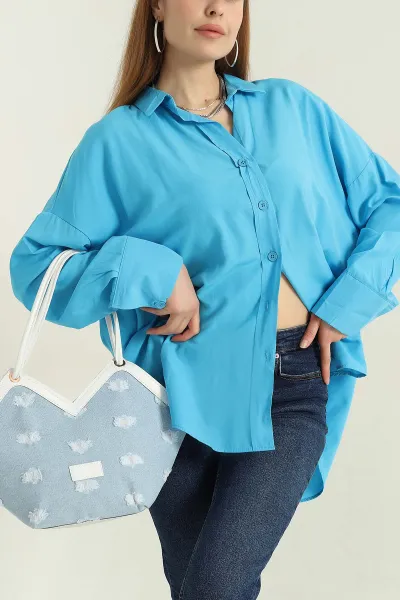 Mavi Oversize Kadın Poplin Gömlek 360081