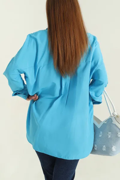 Mavi Oversize Kadın Poplin Gömlek 360081