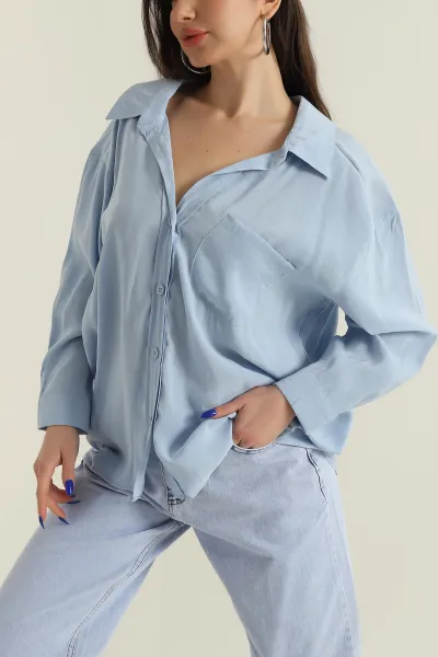 Mavi Oversize Modal Kadın Gömlek 427911