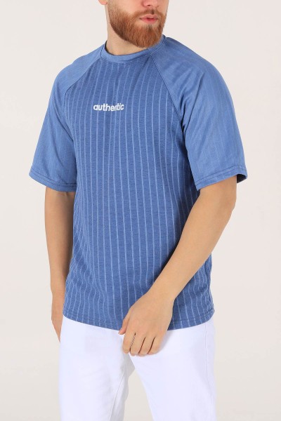 Mavi Oversize Reglan Kol Baskılı Erkek Tişört 174338