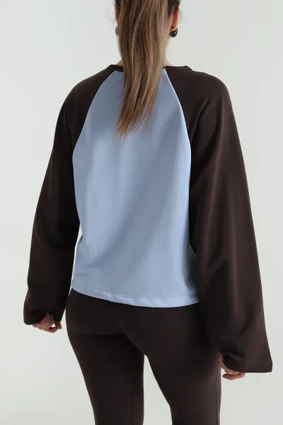 Mavi Oversize Şardonsuz Üç İp Kadın Fermuarsız Sweat 496069