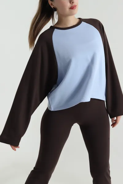 Mavi Oversize Şardonsuz Üç İp Kadın Fermuarsız Sweat 496069