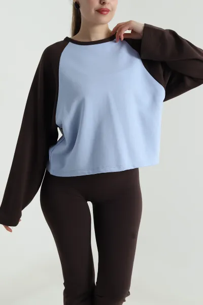 Mavi Oversize Şardonsuz Üç İp Kadın Fermuarsız Sweat 496069