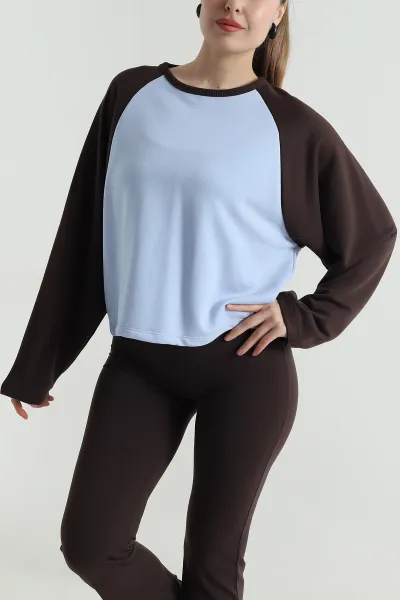 Mavi Oversize Şardonsuz Üç İp Kadın Fermuarsız Sweat 496069