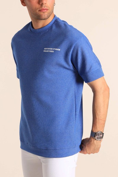 Mavi Oversize Sırt Baskılı Erkek Tişört 181794