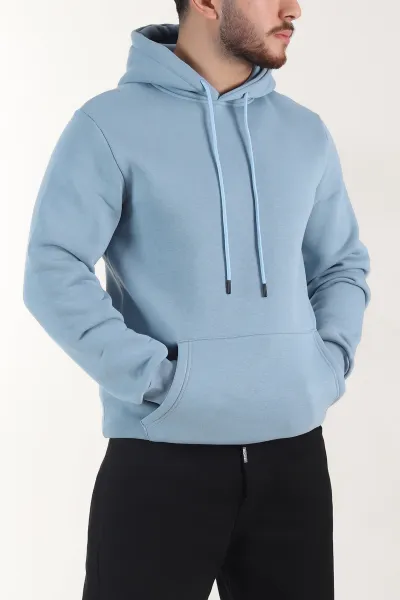 Mavi Oversize Üç İp Şardonlu Erkek Basic Kapüşonlu Sweatshirt 403196