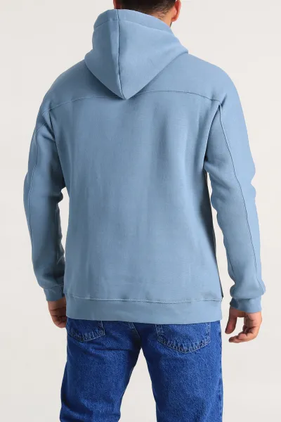 Mavi Oversize Üç İp Şardonlu Kapüşonlu Sweatshirt 300919
