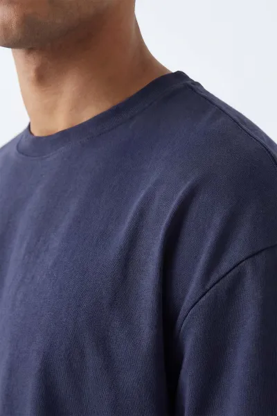 Lacivert Oysho Kumaş Oversize Bisiklet Yaka Erkek Tişört 438912