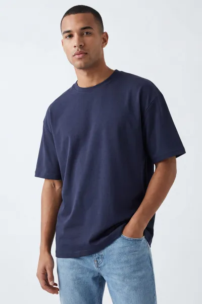 lacivert-oysho-kumas-oversize-bisiklet-yaka-erkek-tisort-438912