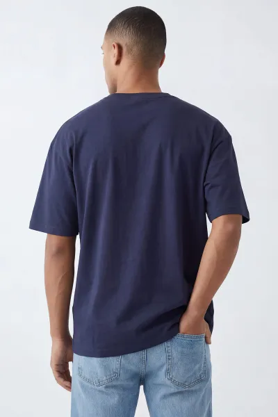 Lacivert Oysho Kumaş Oversize Bisiklet Yaka Erkek Tişört 438912