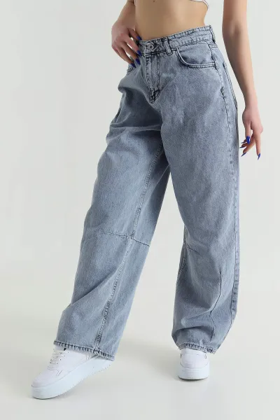 Mavi Paça Pileli Baggy Kadın Kot Pantolon 426313