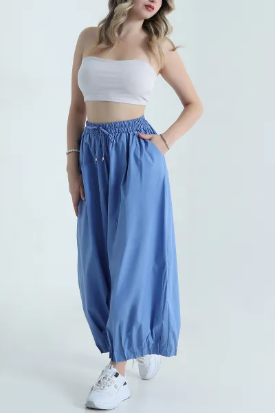 Mavi Paça Pileli Baggy Kadın Pantolon 478809