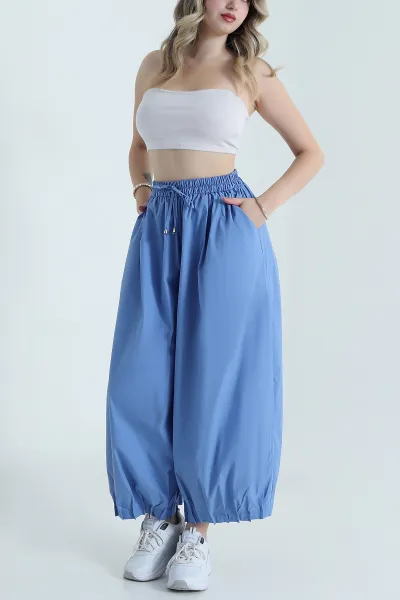 Mavi Paça Pileli Baggy Kadın Pantolon 478809
