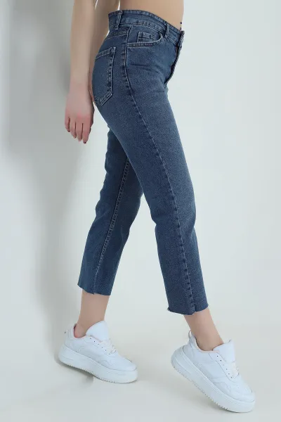 Mavi Paçası Lazer Kesim Kadın Kot Pantolon 428065