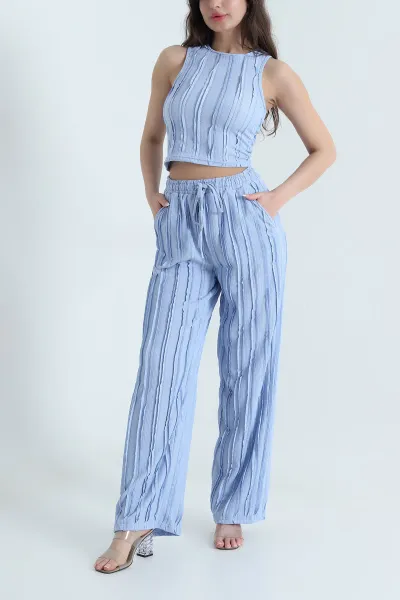 Mavi Pantolon Bluz Kadın İkili Takım 456793