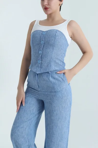 Mavi Pantolon Bluz Kadın İkili Takım 468890