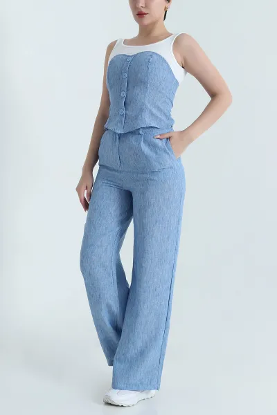 Mavi Pantolon Bluz Kadın İkili Takım 468890