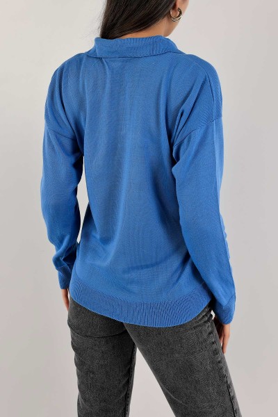 Mavi Polo Yaka Bayan Triko Kazak 137666