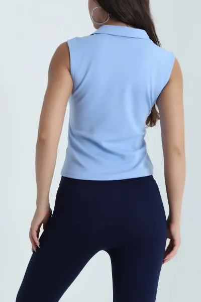 Mavi Polo Yaka Fermuarlı Kadın Body Bluz 467082