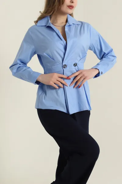 Mavi Poplin Dokuma Kadın Gömlek Bluz 425480