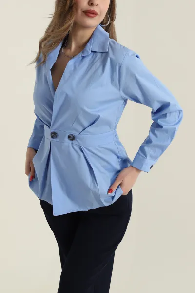 Mavi Poplin Dokuma Kadın Gömlek Bluz 425480