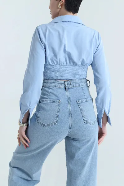 Mavi Poplin Kadın Korse Gömlek 441655