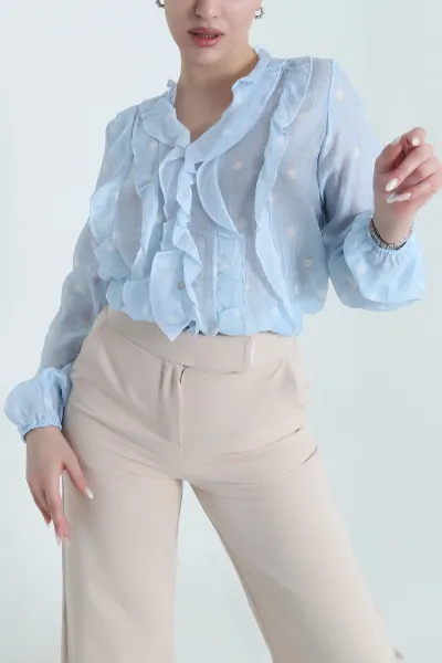 mavi-puantiyeli-firfirli-tencel-kadin-gomlek-448292