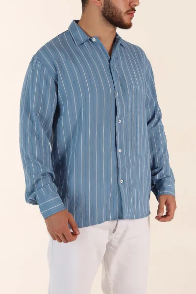 Mavi Regular Fit Çizgili Uzun Kollu Erkek Gömlek 369565