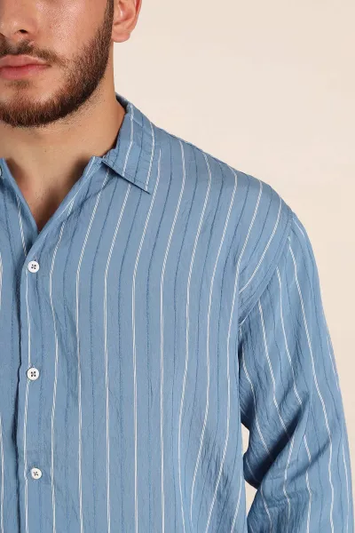 Mavi Regular Fit Çizgili Uzun Kollu Erkek Gömlek 369565