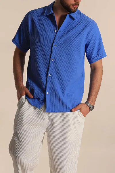 Mavi Regular Fit Fitilli Doku Kısa Kollu Erkek Gömlek 275491