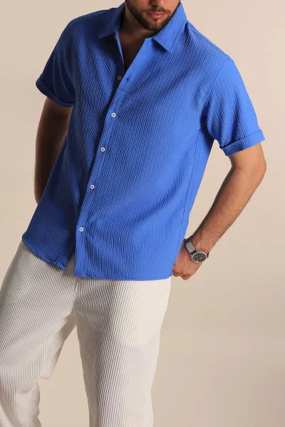 Mavi Regular Fit Fitilli Doku Kısa Kollu Erkek Gömlek 275491