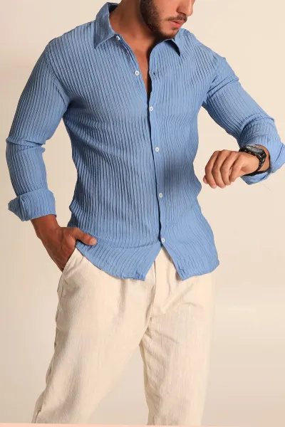 Mavi Regular Fit Plise Dokulu Erkek Gömlek 283874