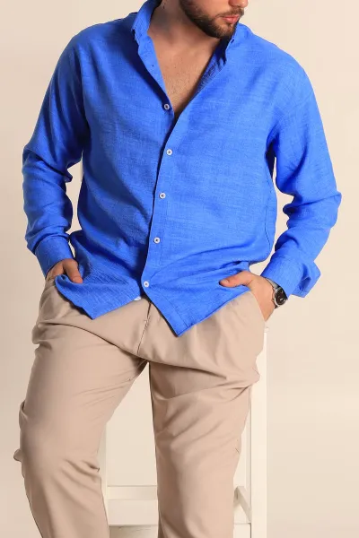 Mavi Regular Fit Uzun Kollu Keten Erkek Gömlek 275551