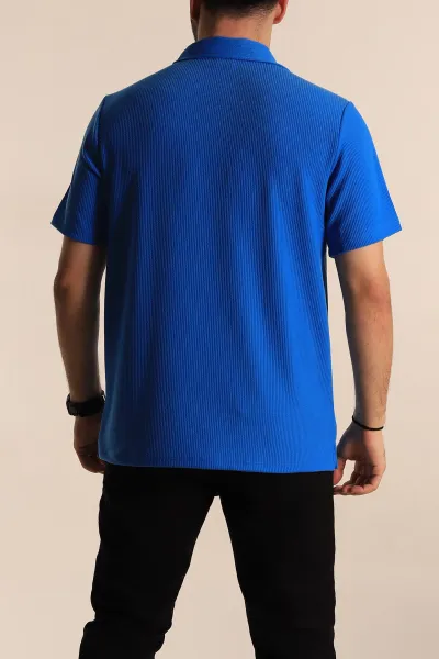 Mavi Relaxed Fit Fitilli Doku Fermuarlı Polo Yaka Erkek Tişört 268310