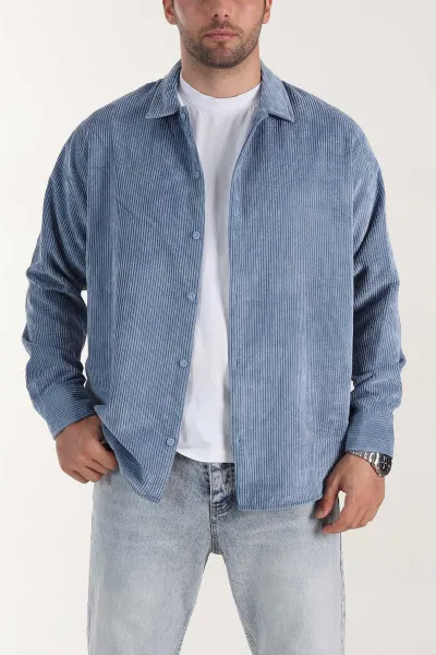 mavi-relaxed-fit-fitilli-kadife-erkek-gomlek-399748