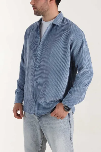 Mavi Relaxed Fit Fitilli Kadife Erkek Gömlek 399748
