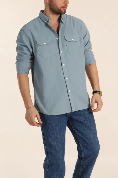 Mavi Relaxed Fit Gabardin Çift Cep Detaylı Ata Yaka Erkek Gömlek 339102
