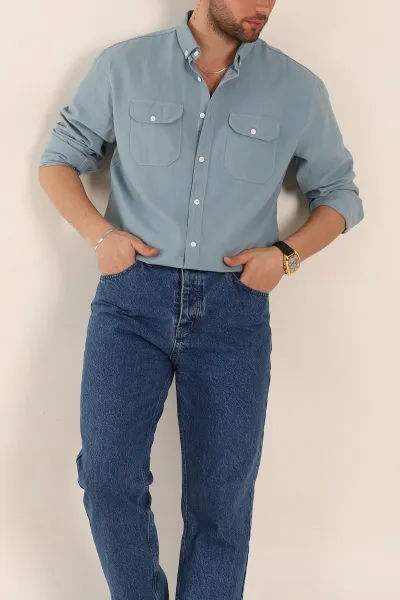 Mavi Relaxed Fit Gabardin Çift Cep Detaylı Ata Yaka Erkek Gömlek 339102
